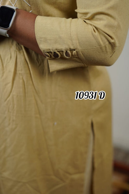 Flax cotton plain kurthi 10931