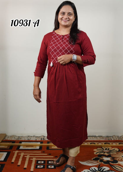 Flax cotton plain kurthi 10931