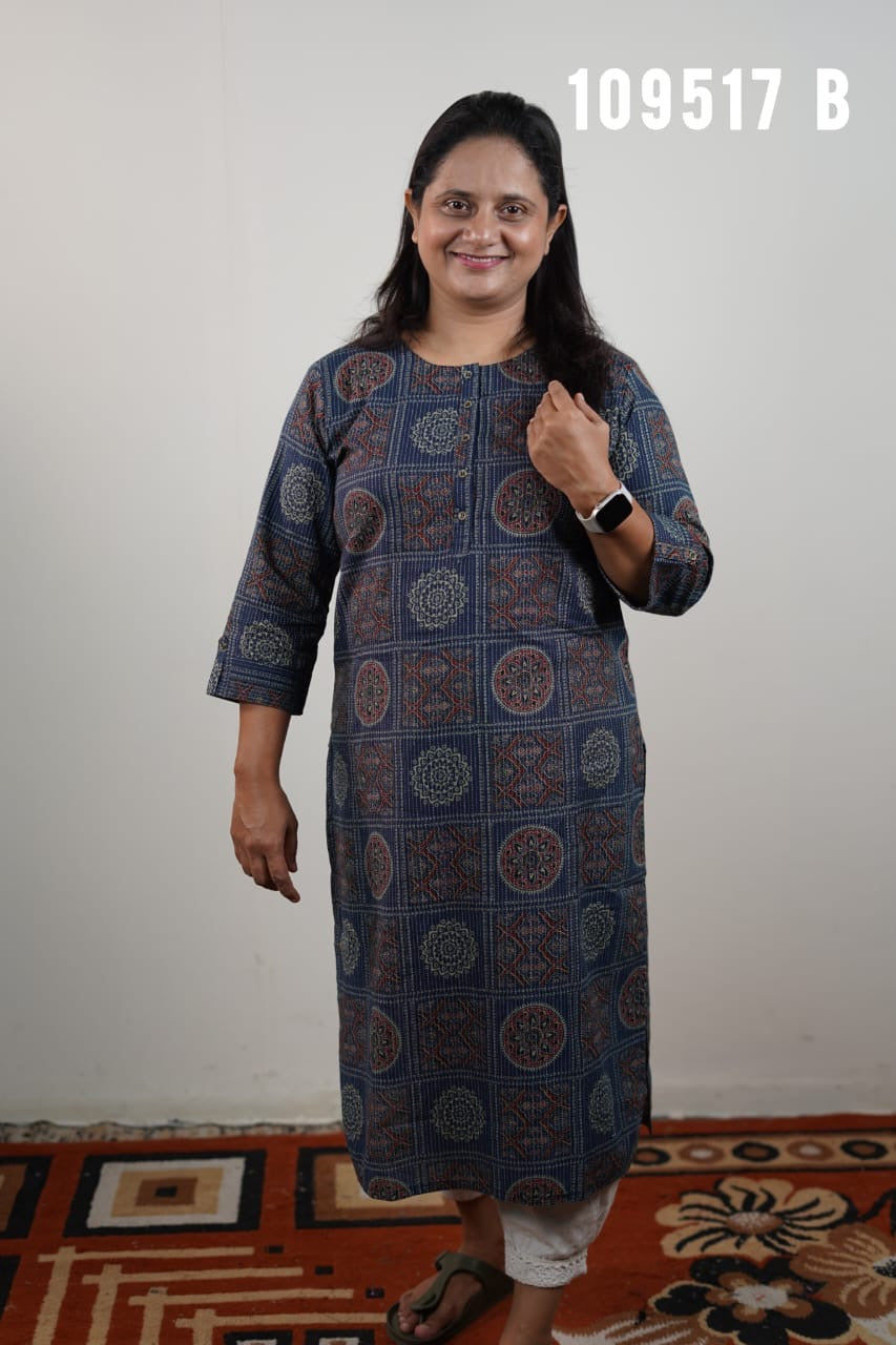 Kantha Cotton Ajrakh Print Kurthi 109517