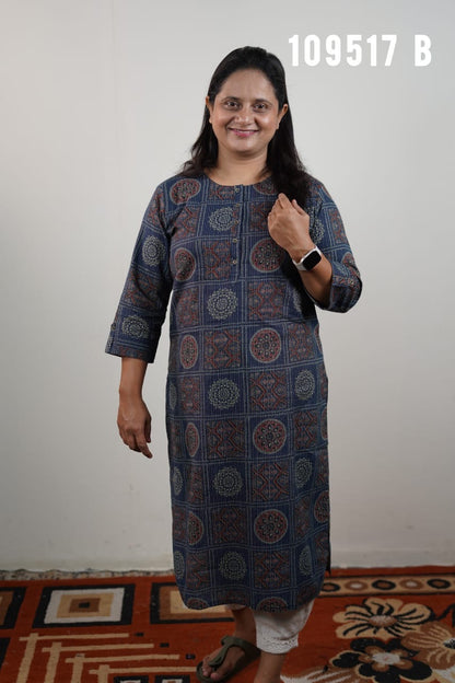 Kantha Cotton Ajrakh Print Kurthi 109517