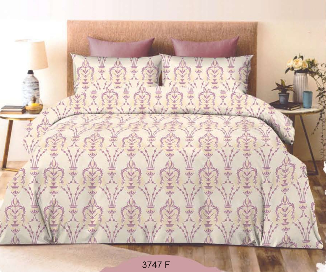 100 % Cotton King size Bedsheet 2.74 * 2.74 mtr (1+2) |400TC| Code 3747