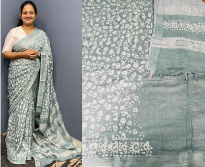 Saree Linen cotton with Block prints 9017