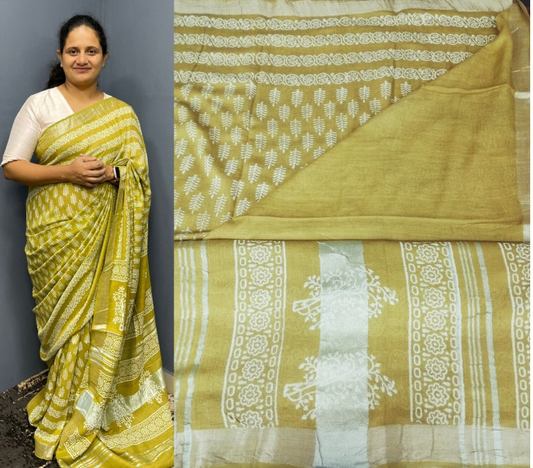 Saree Linen cotton with Block prints 9017