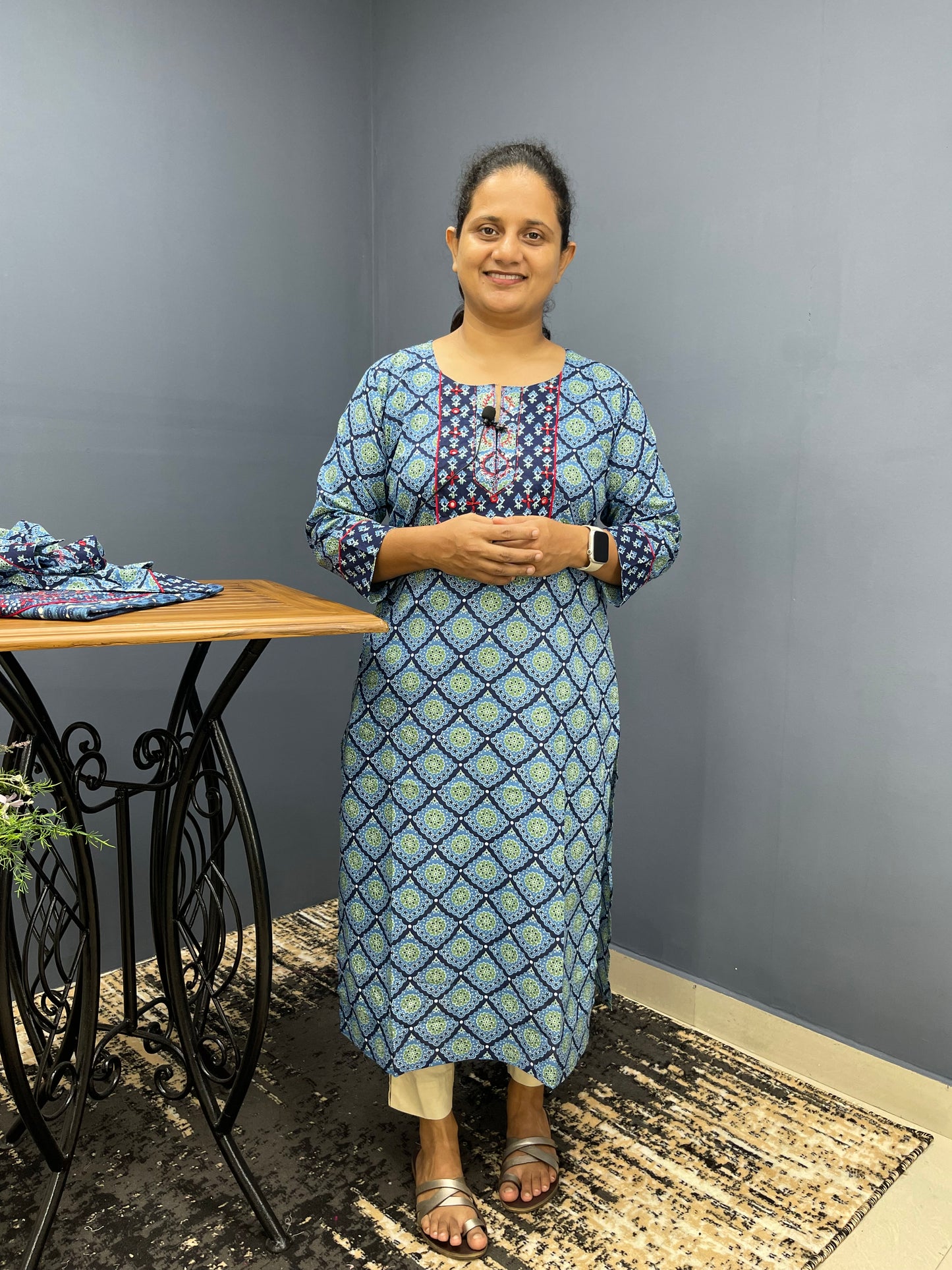 Kurthi S108 Indigo Ajrak Pattern