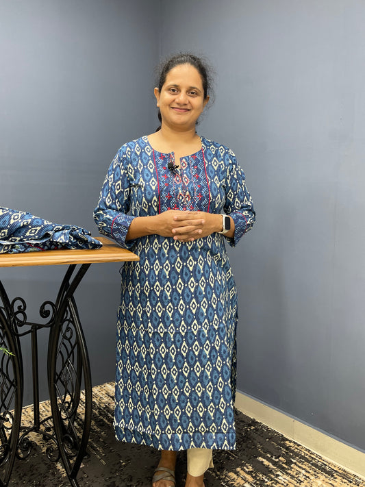 Kurthi S107 Indigo Ikkat Pattern