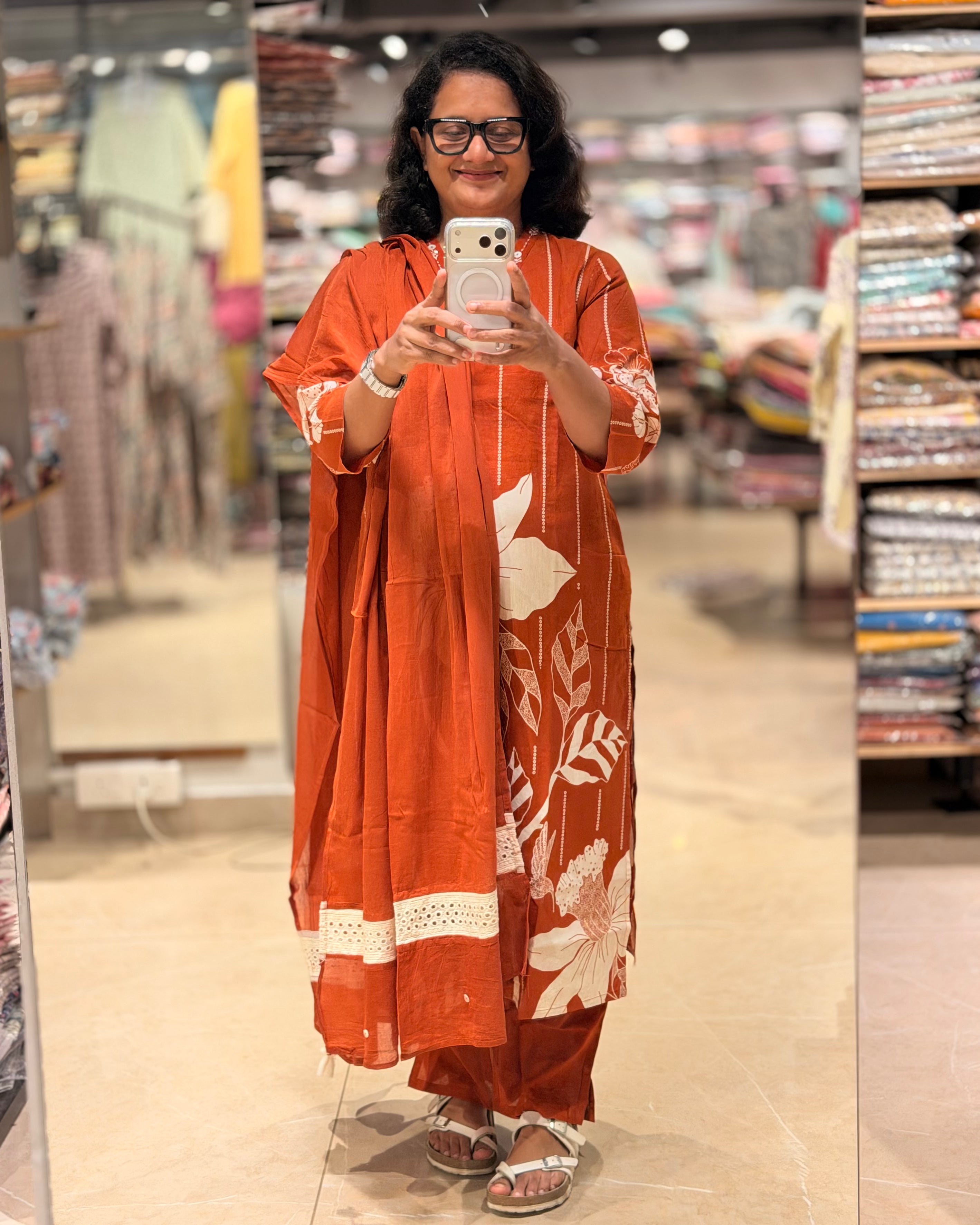 Orange Premium Cotton Readymade Churidar Set