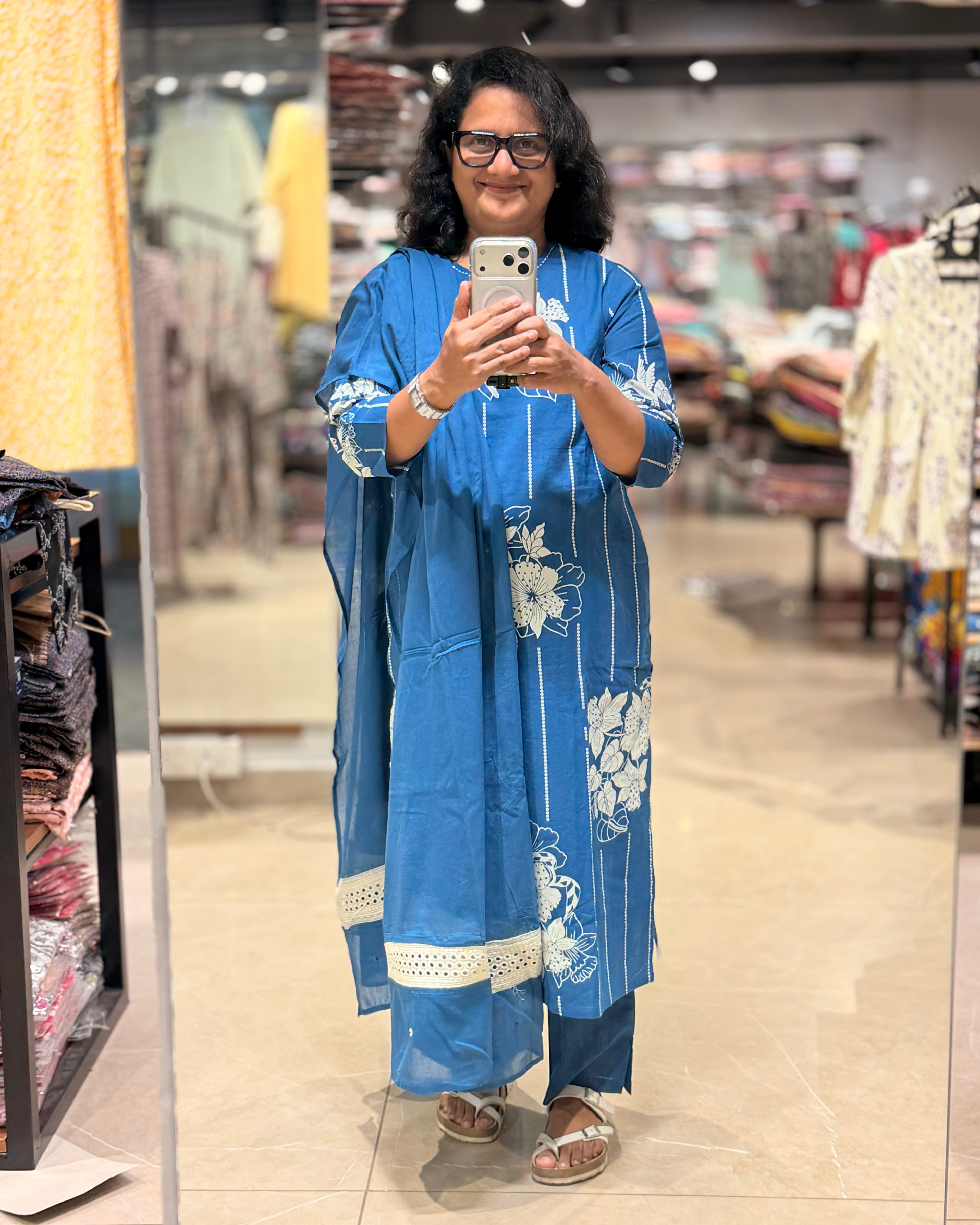 Blue Premium Cotton Readymade Churidar Set