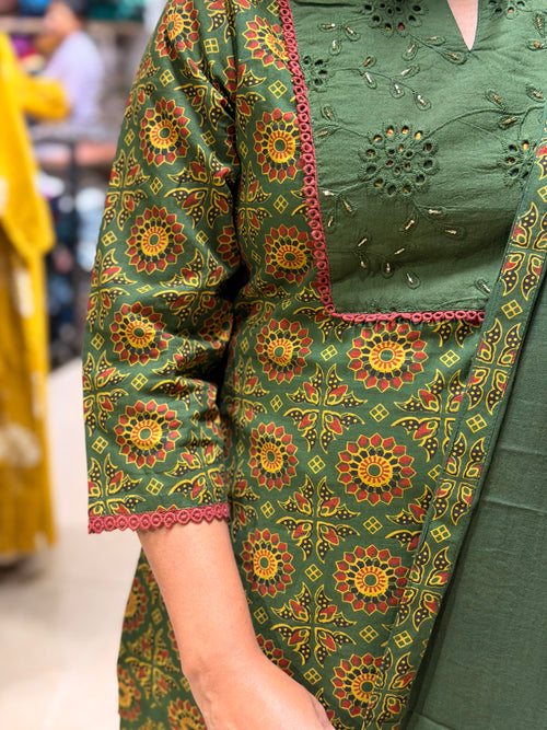 Ajrakh Ready-to-Wear Set with Dupatta – Green