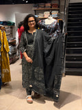 Ajrakh Ready-to-Wear Set with Dupatta – Black With White
