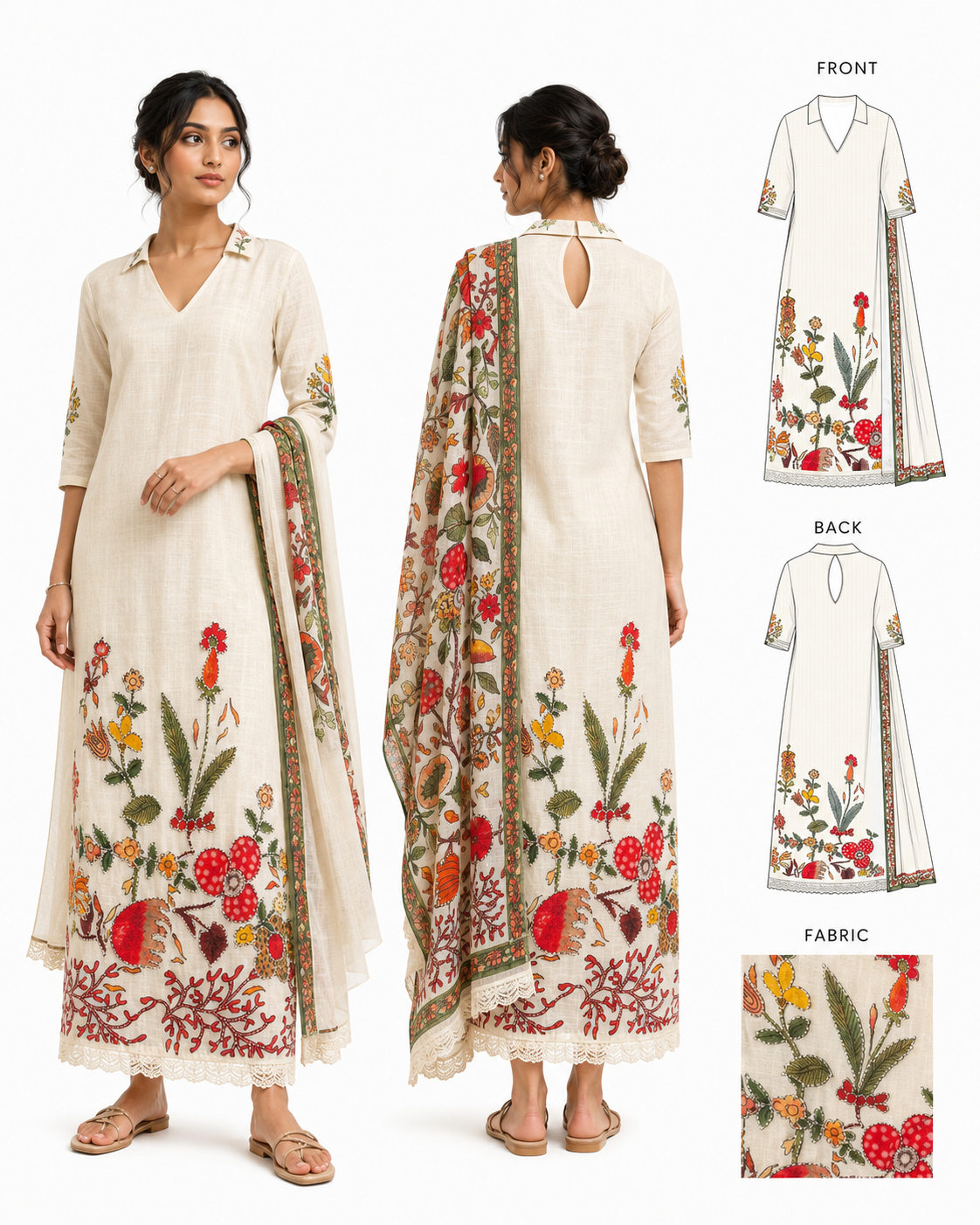 3-Piece Unstitched Salwar Set | Biege