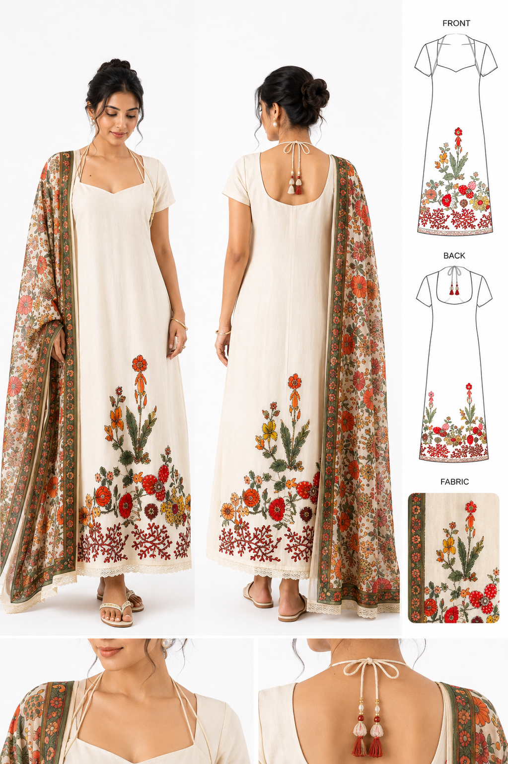 3-Piece Unstitched Salwar Set | Biege