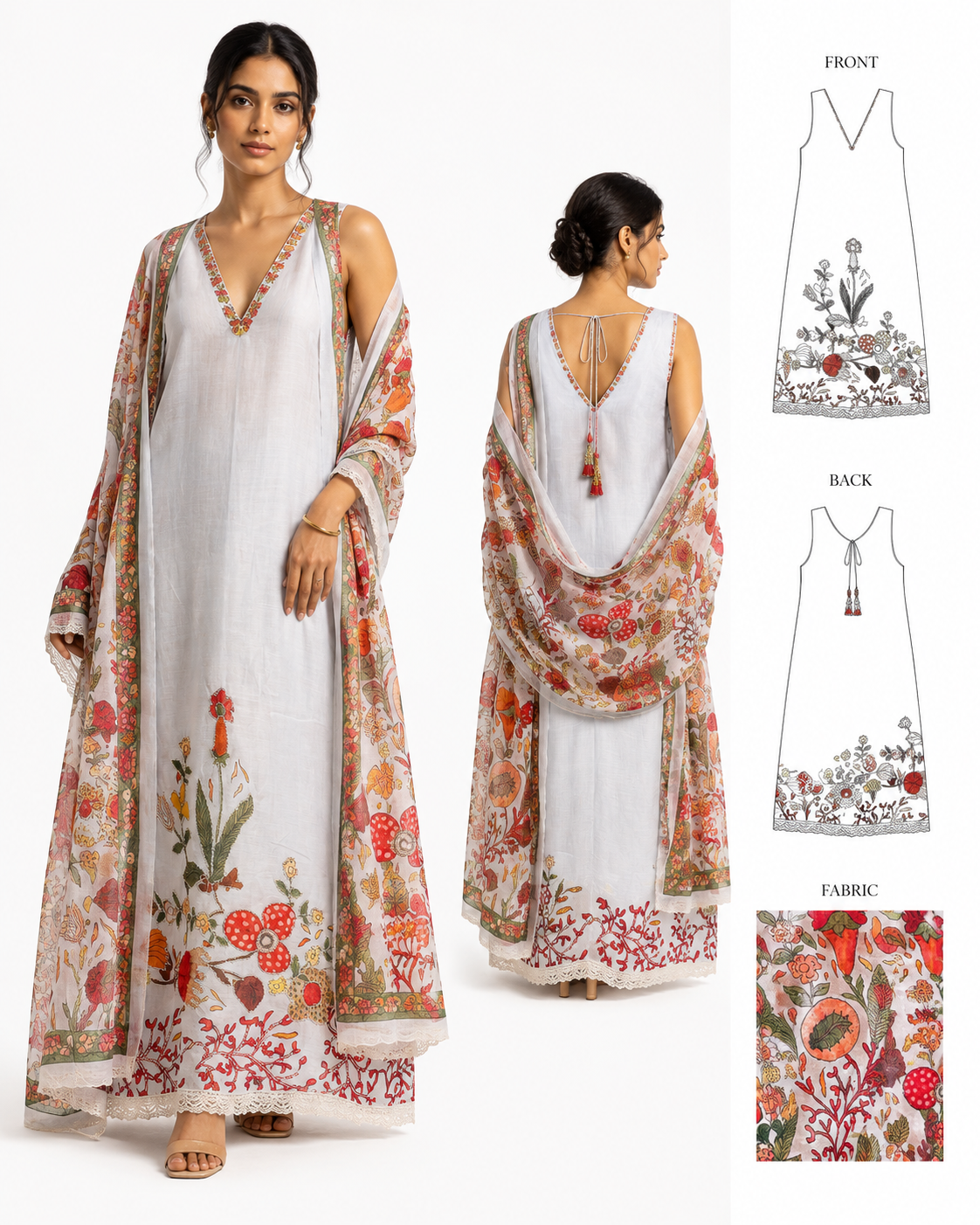 3-Piece Unstitched Salwar Set | White