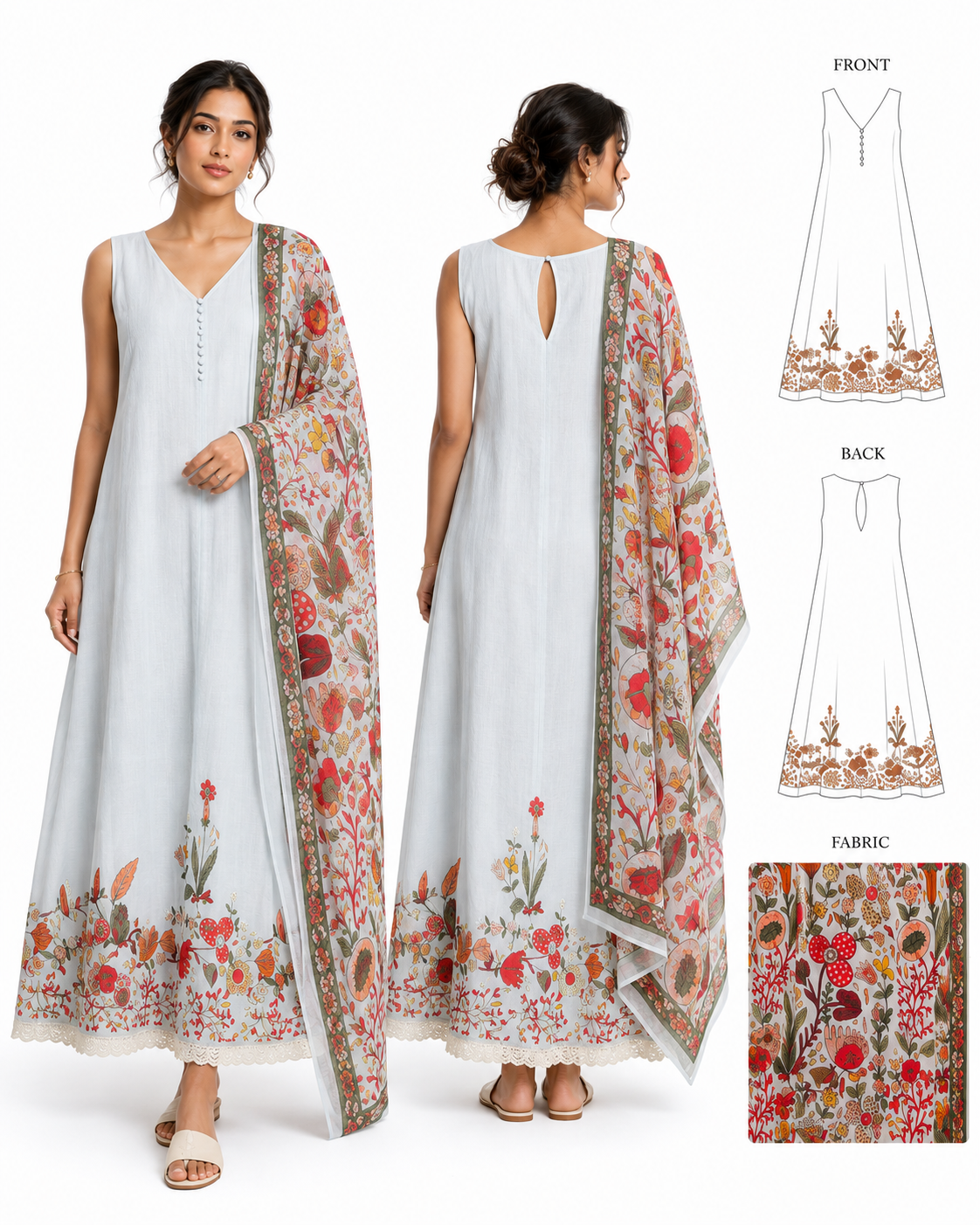 3-Piece Unstitched Salwar Set | Blue