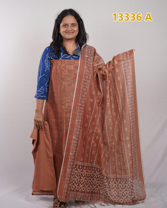 Slub Chandheri Unstitched Salwar Suits 13336