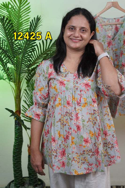 Cotton Short Top Kurthi – Light & Breezy Everyday Wear | Code: 12425