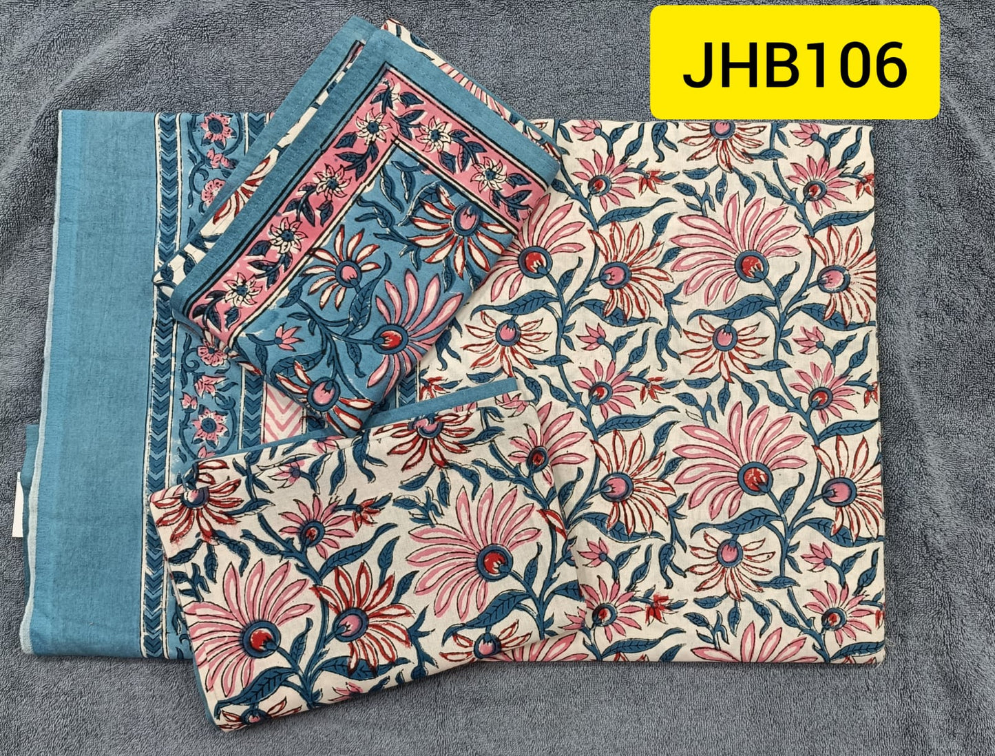 Jaipur Cotton Hand Block Print Bedsheet (1+2)- 90 in X 108 in Queen Size