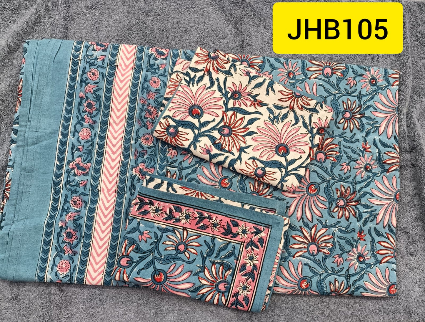 Jaipur Cotton Hand Block Print Bedsheet (1+2)- 90 in X 108 in Queen Size