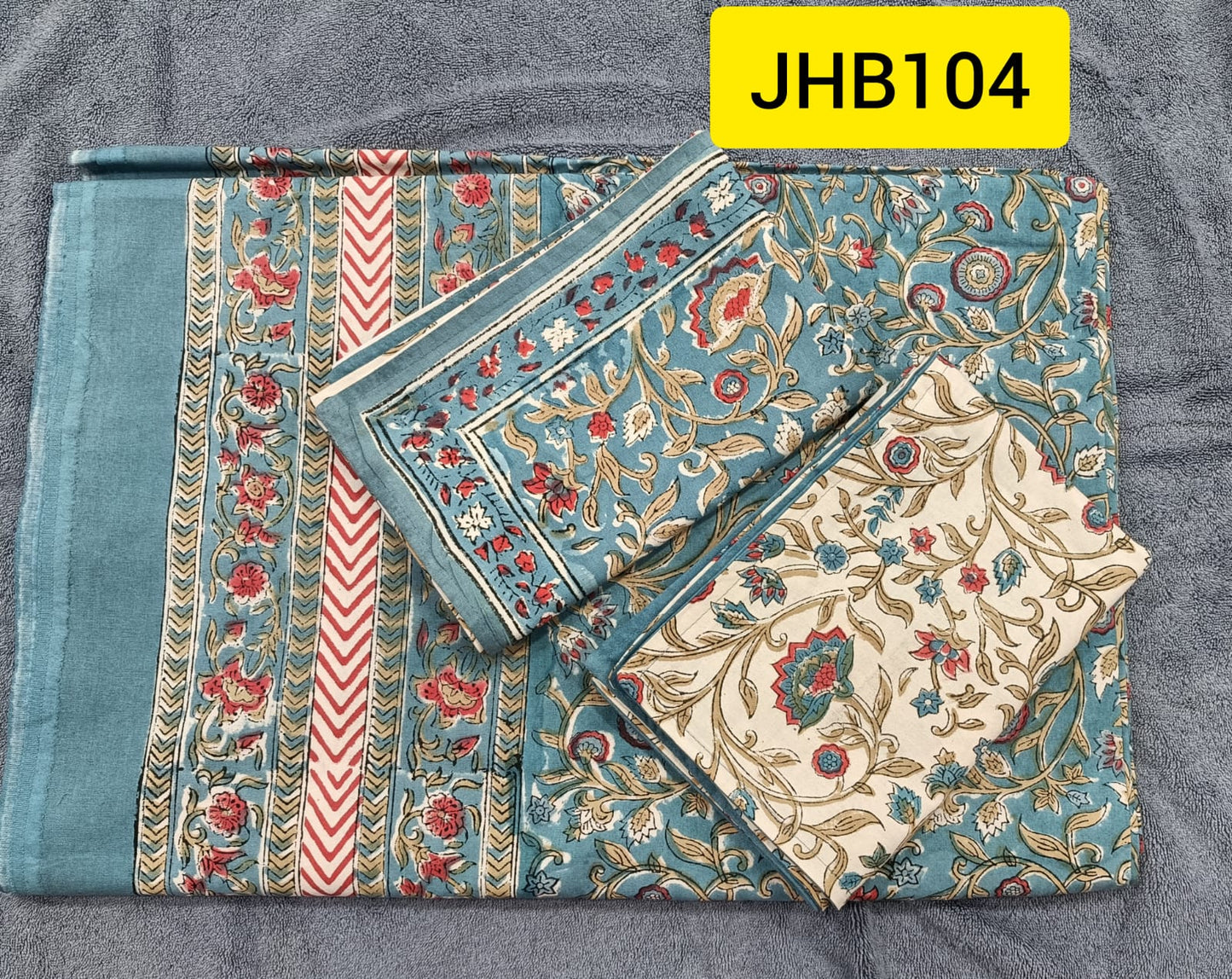 Jaipur Cotton Hand Block Print Bedsheet (1+2)- 90 in X 108 in Queen Size