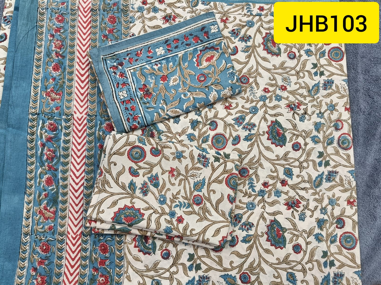 Jaipur Cotton Hand Block Print Bedsheet (1+2)- 90 in X 108 in Queen Size