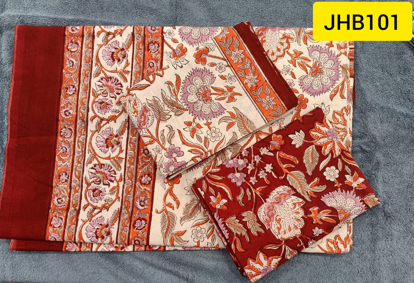 Jaipur Cotton Hand Block Print Bedsheet (1+2)- 90 in X 108 in Queen Size