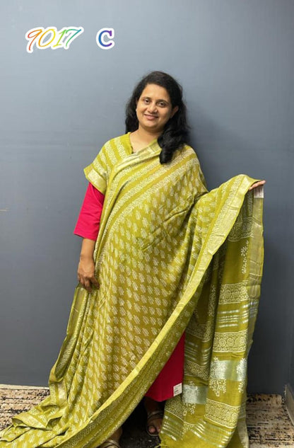 Saree Linen cotton with Block prints 9017