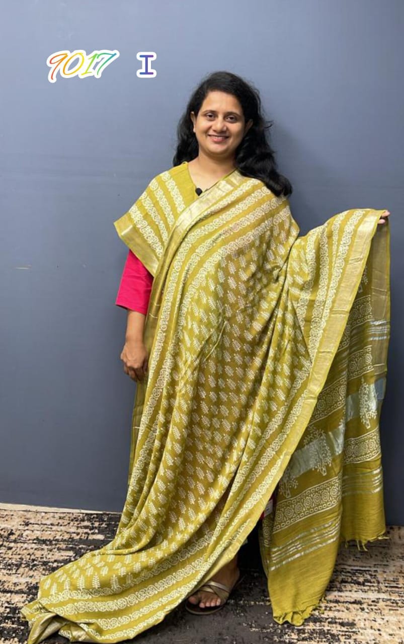 Saree Linen cotton with Block prints 9017