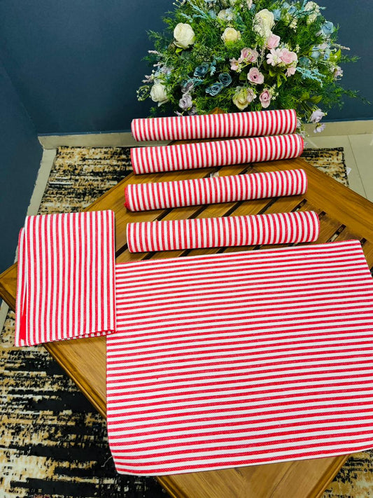 Table Mats Red with White Stripe (1 Pc Rs 40, 6 pcs = Rs 180)