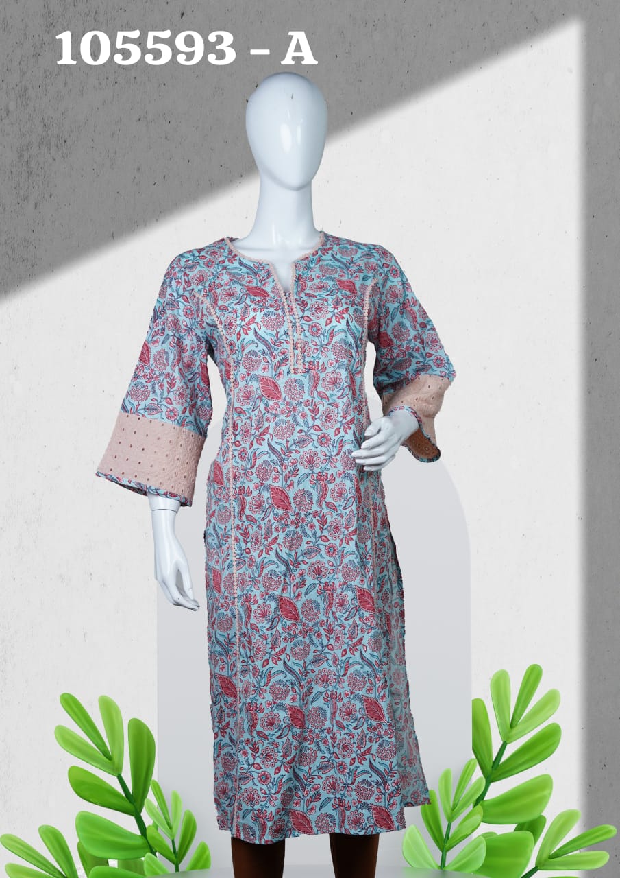 Cotton kurthi with shifli lace 105593