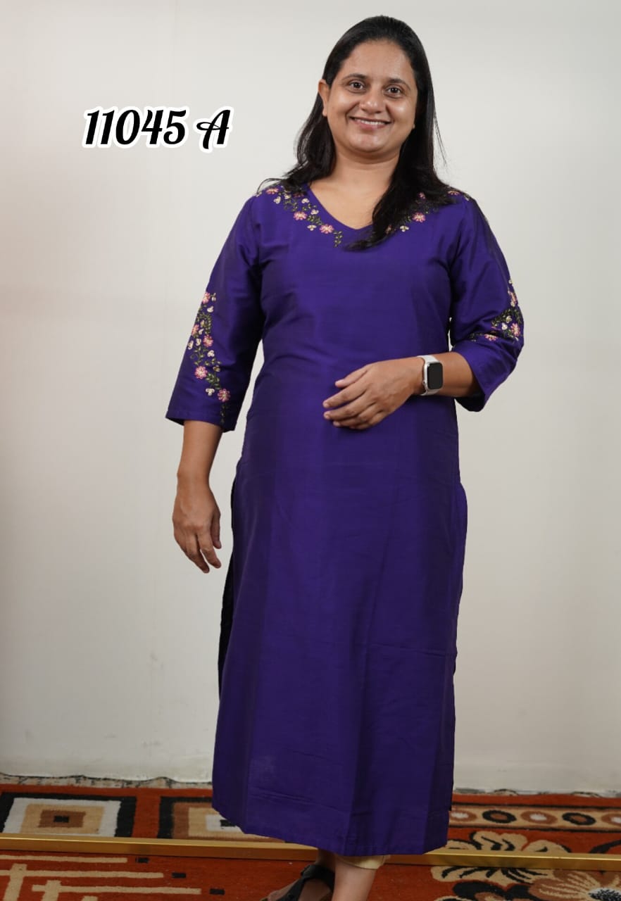 Cotton silk Embroidery kurthi 11045