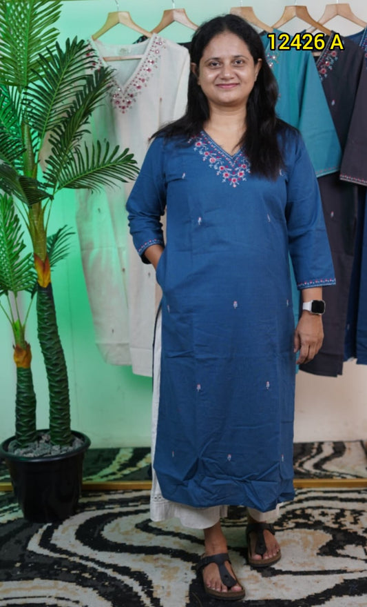 Flax Cotton Daily wear Kurthis 12426