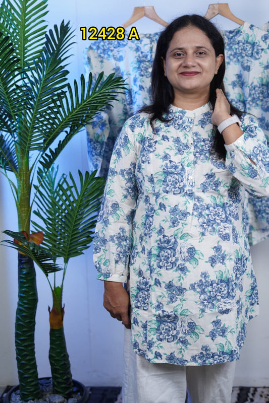 Jaipur Flax Cotton Short Top - Artisan Crafted Comfort (Code: 12428)
