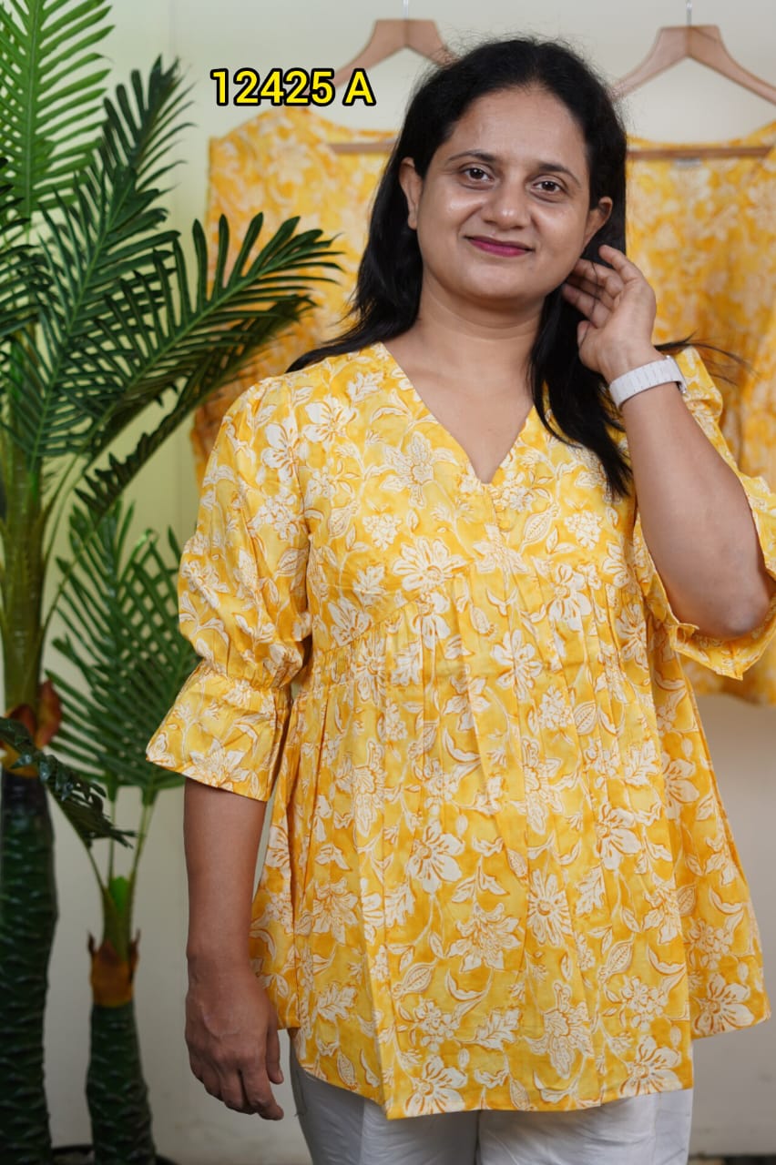 Jaipur Cotton Short Top - Handblock Printed Comfort (Code: 12425)