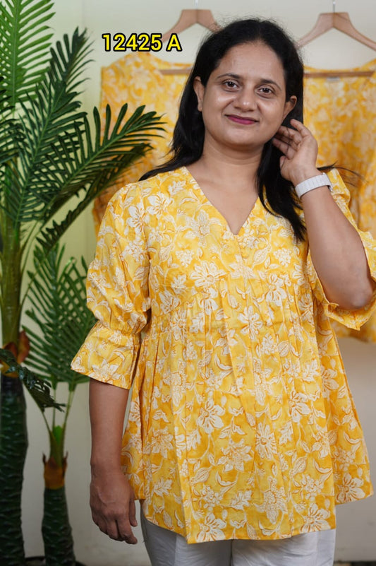 Jaipur Cotton Short Top - Handblock Printed Comfort (Code: 12425)