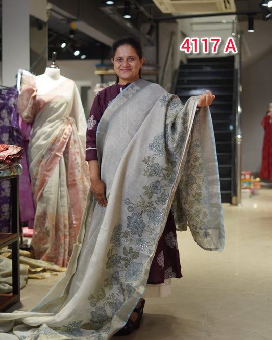 Tissue Linen Sarees | Search Code 4117