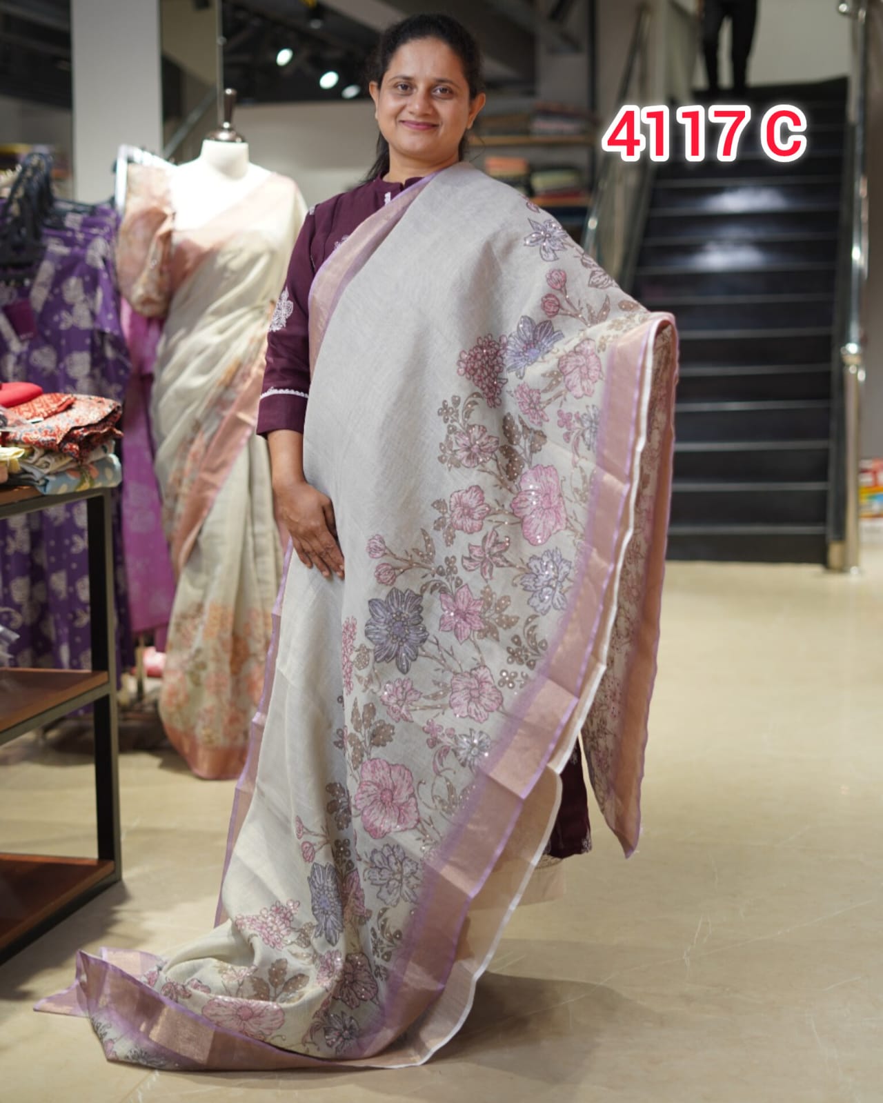 Tissue Linen Sarees | Search Code 4117