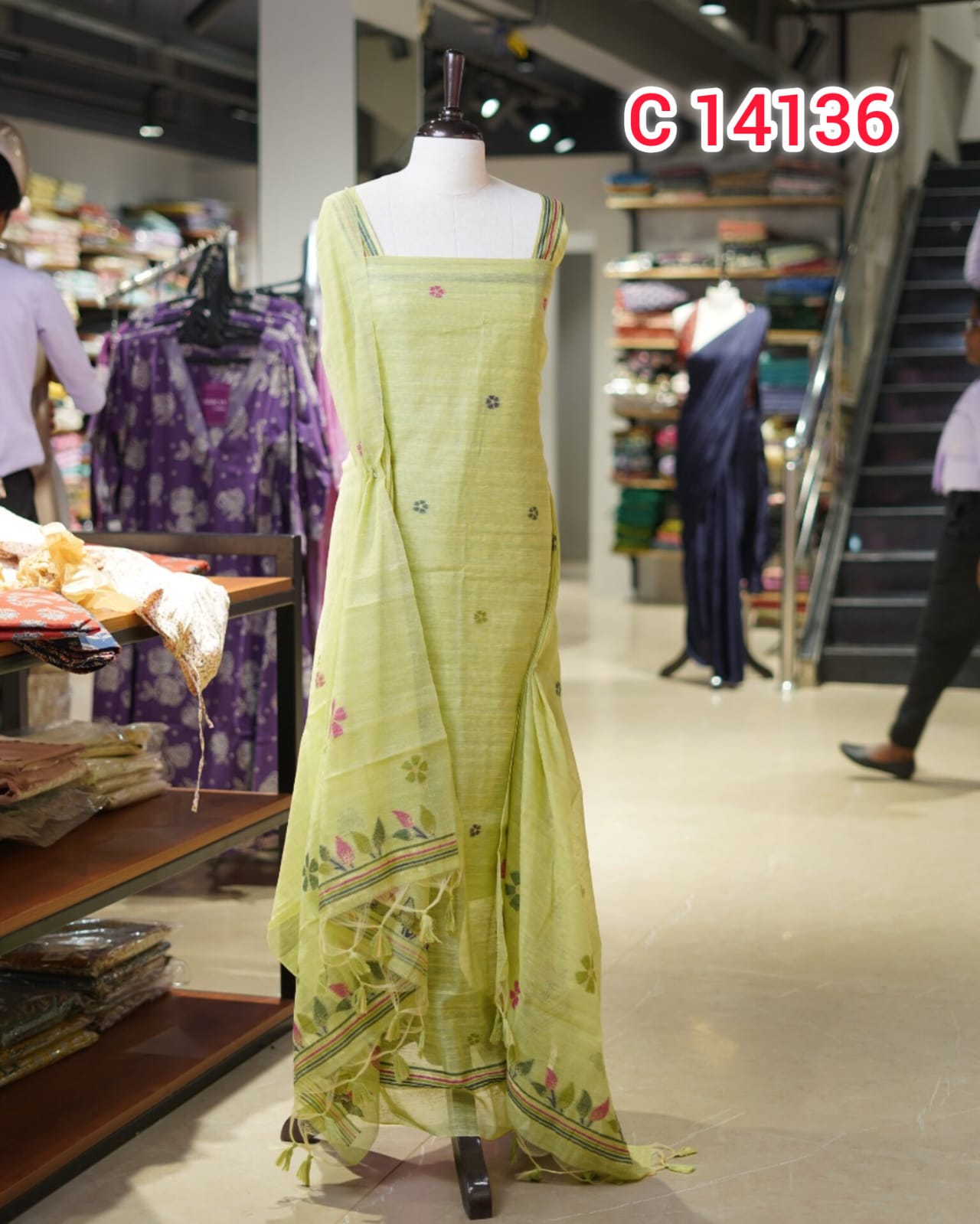 Semi Silk Jamdhani Design Unstitched Salwar Suits | Search Code 14136