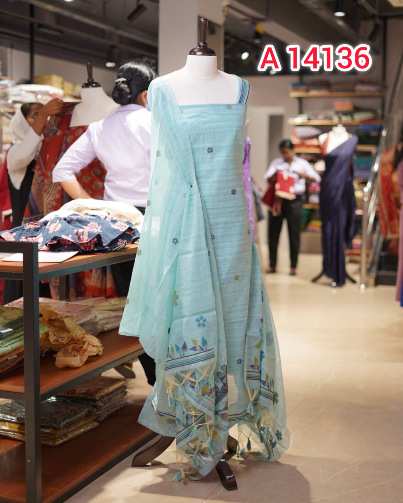 Semi Silk Jamdhani Design Unstitched Salwar Suits | Search Code 14136