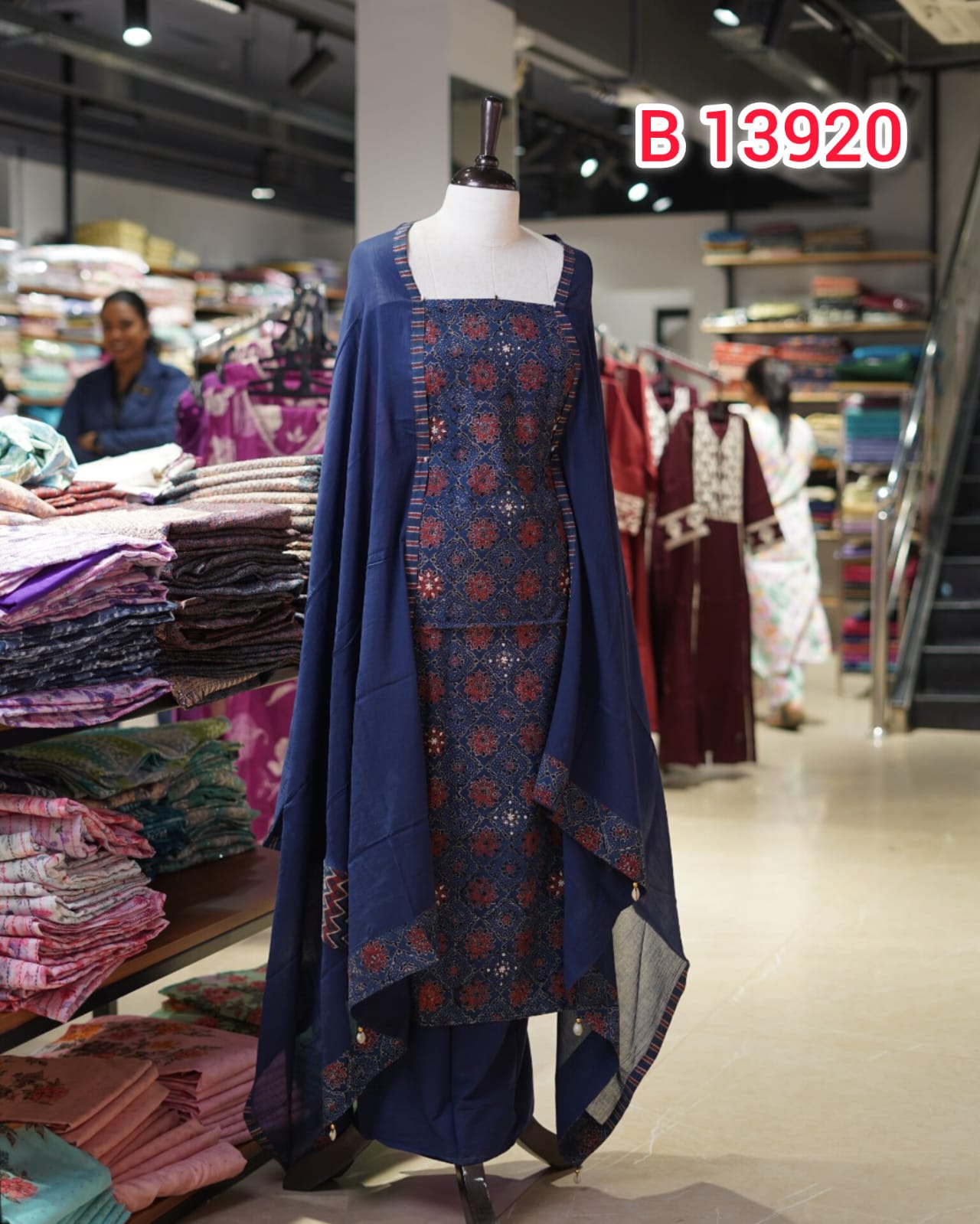 Pure Cotton Hand Block Print Unstitched Salwar Suits | Search Code 13920