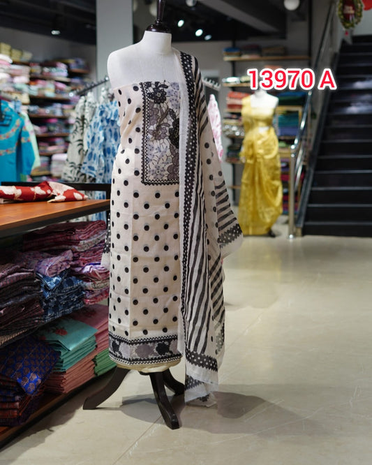 Linen Cotton Unstitched Salwar Set  | Search Code 13970