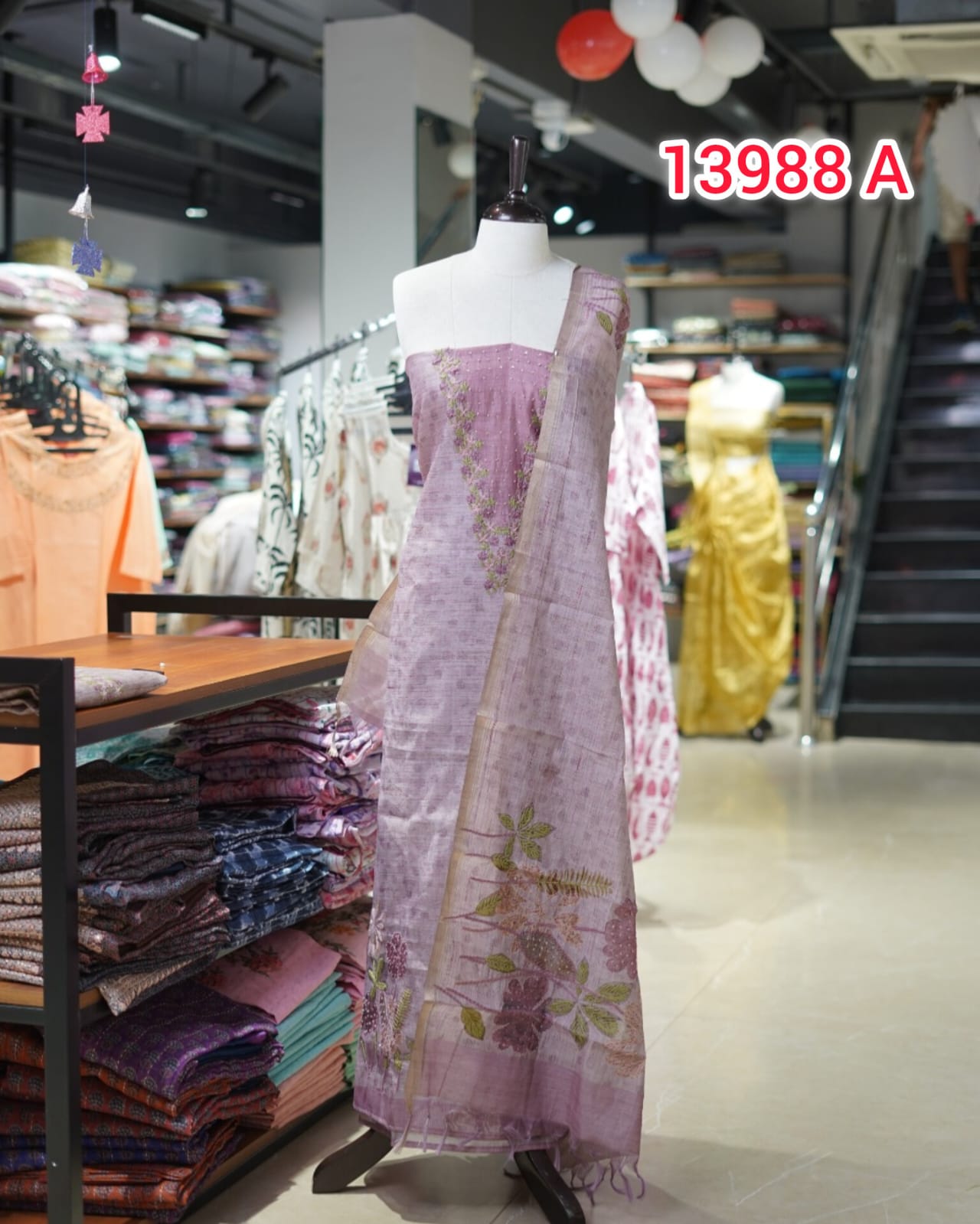 Semi Tusser Unstitched Salwar Set   | Search Code 13988