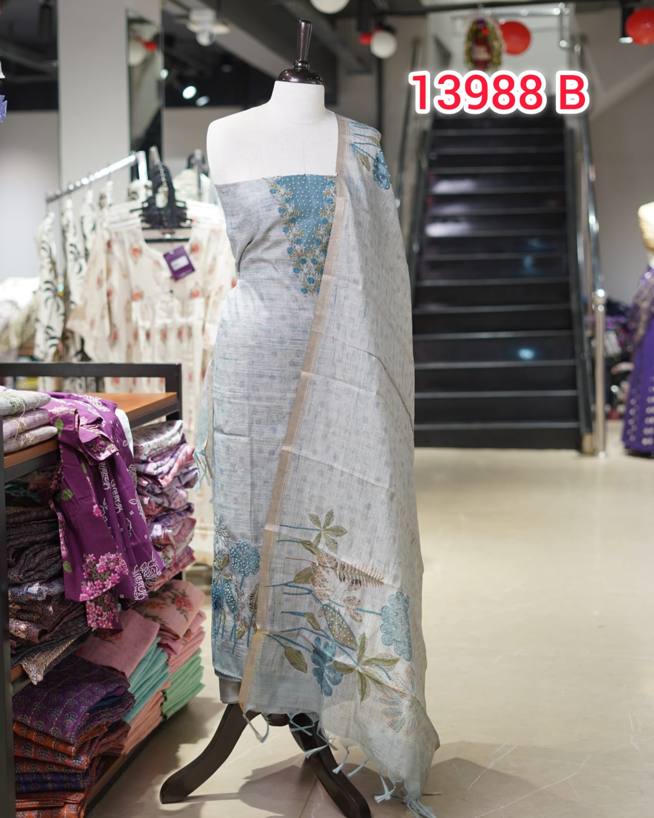 Semi Tusser Unstitched Salwar Set   | Search Code 13988