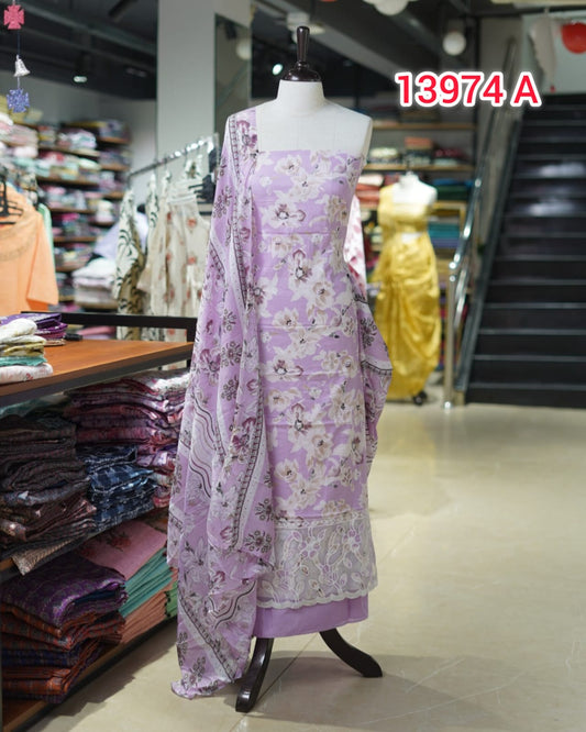 Cotton Unstitched Salwar Set   | Search Code 13974