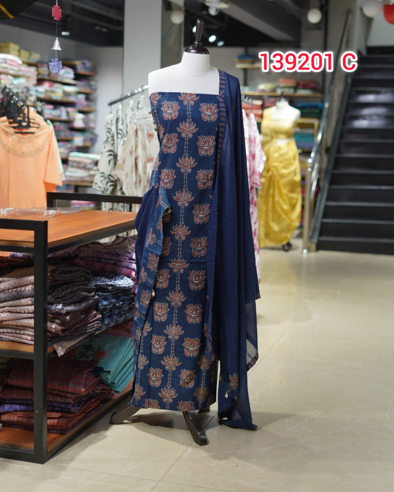 Cotton Hand Block Print Unstitched Salwar Set   | Search Code 139201