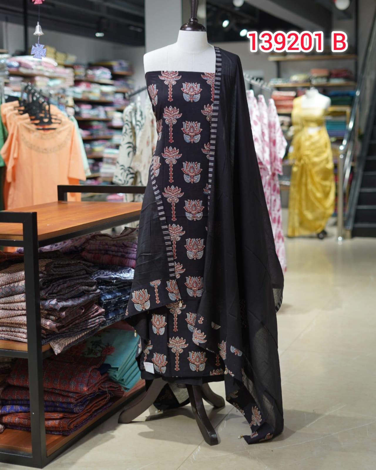 Cotton Hand Block Print Unstitched Salwar Set   | Search Code 139201