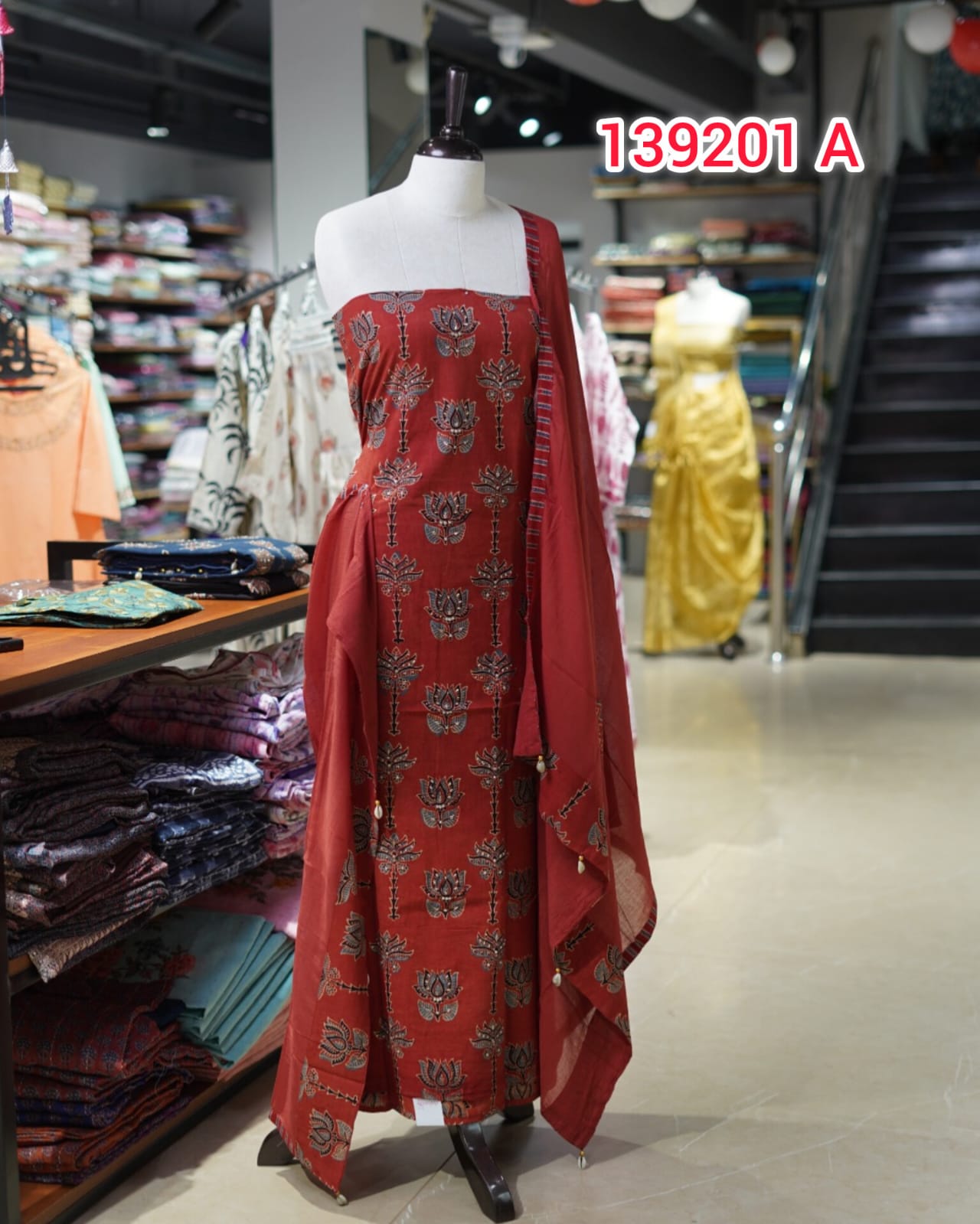 Cotton Hand Block Print Unstitched Salwar Set   | Search Code 139201