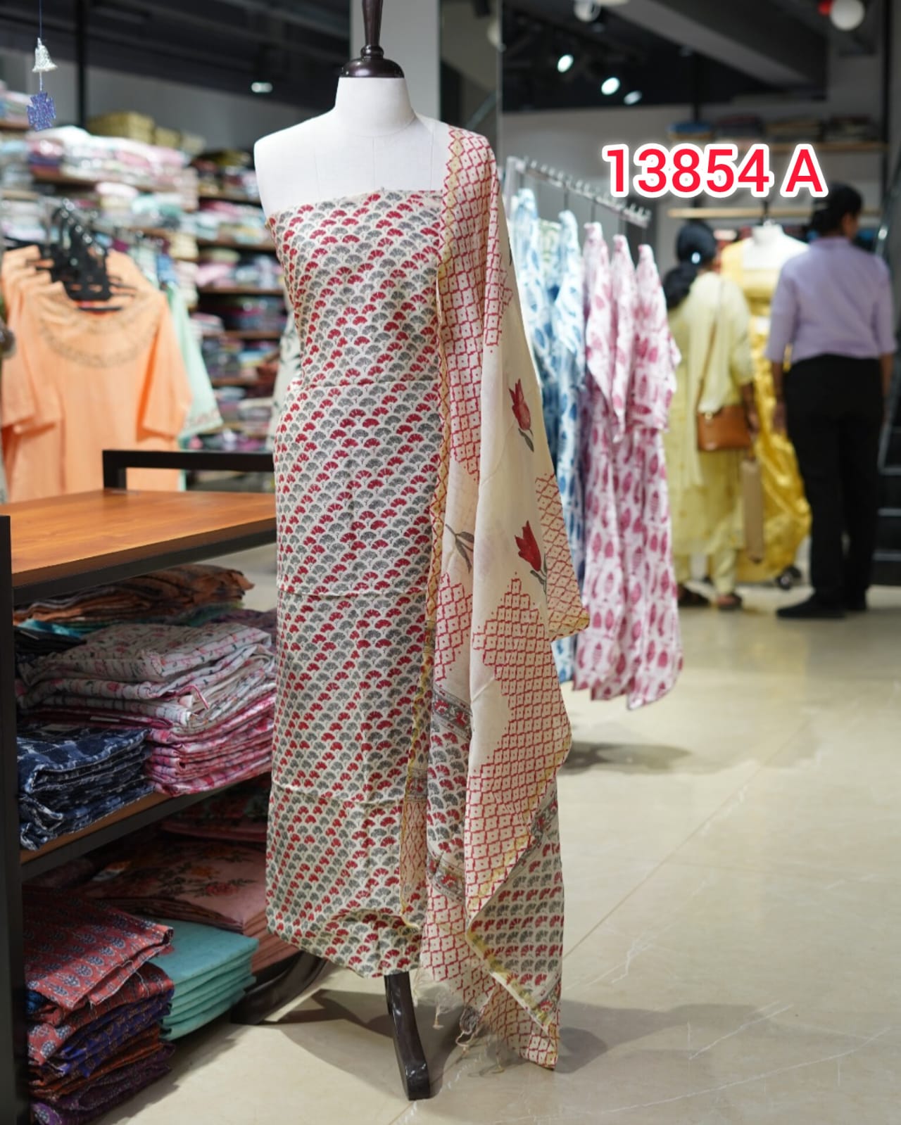 chandheri handblock printed  Unstitched Salwar Set    | Search Code 13854