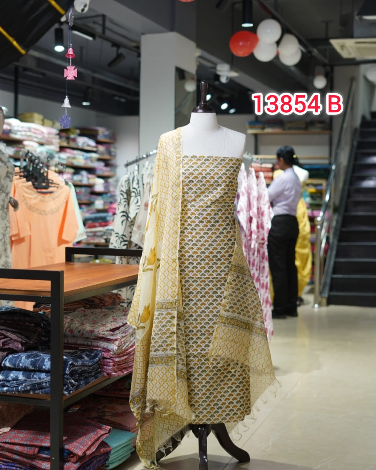 chandheri handblock printed  Unstitched Salwar Set    | Search Code 13854