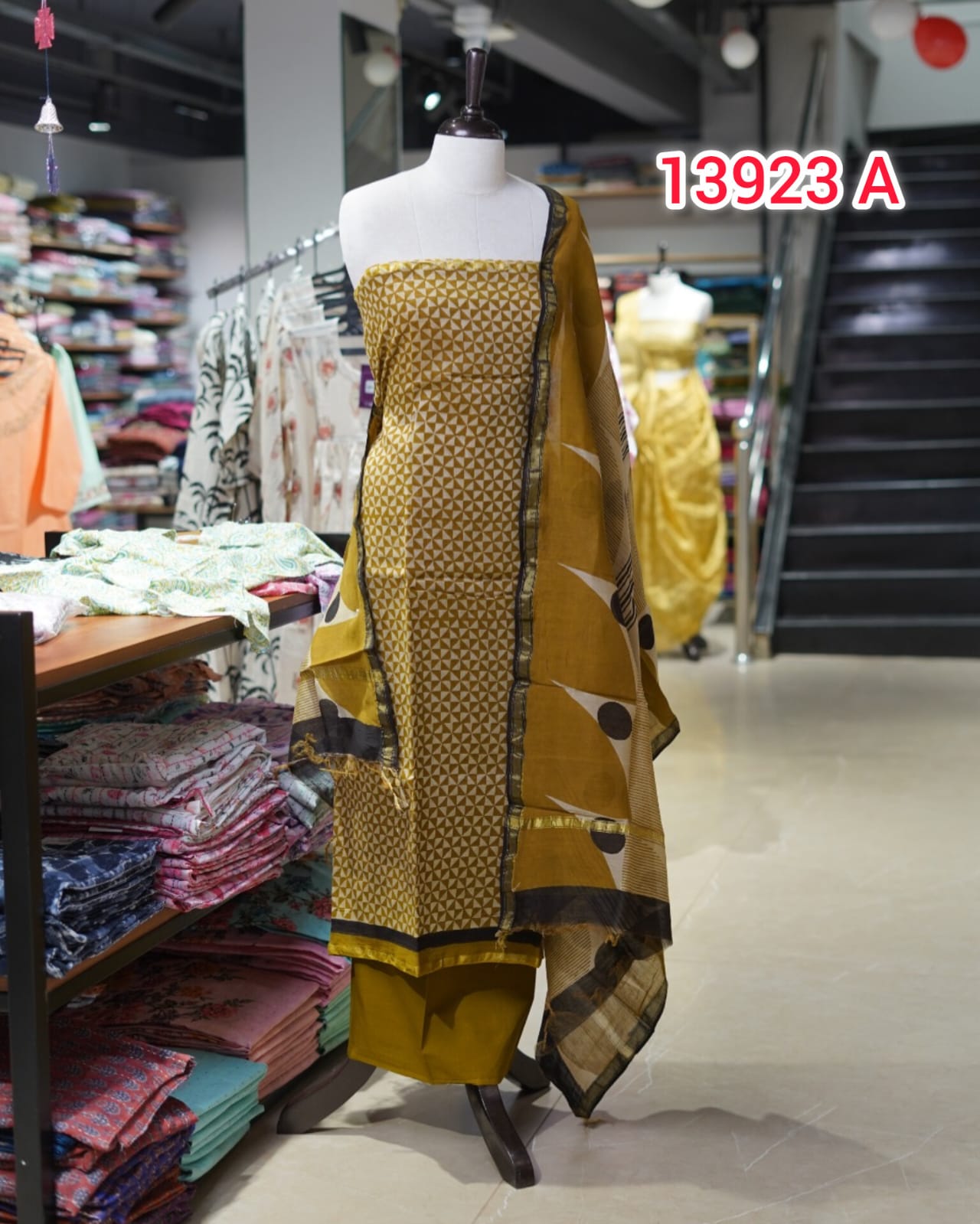 chandheri handblock printed Unstitched Salwar Set    | Search Code 13923