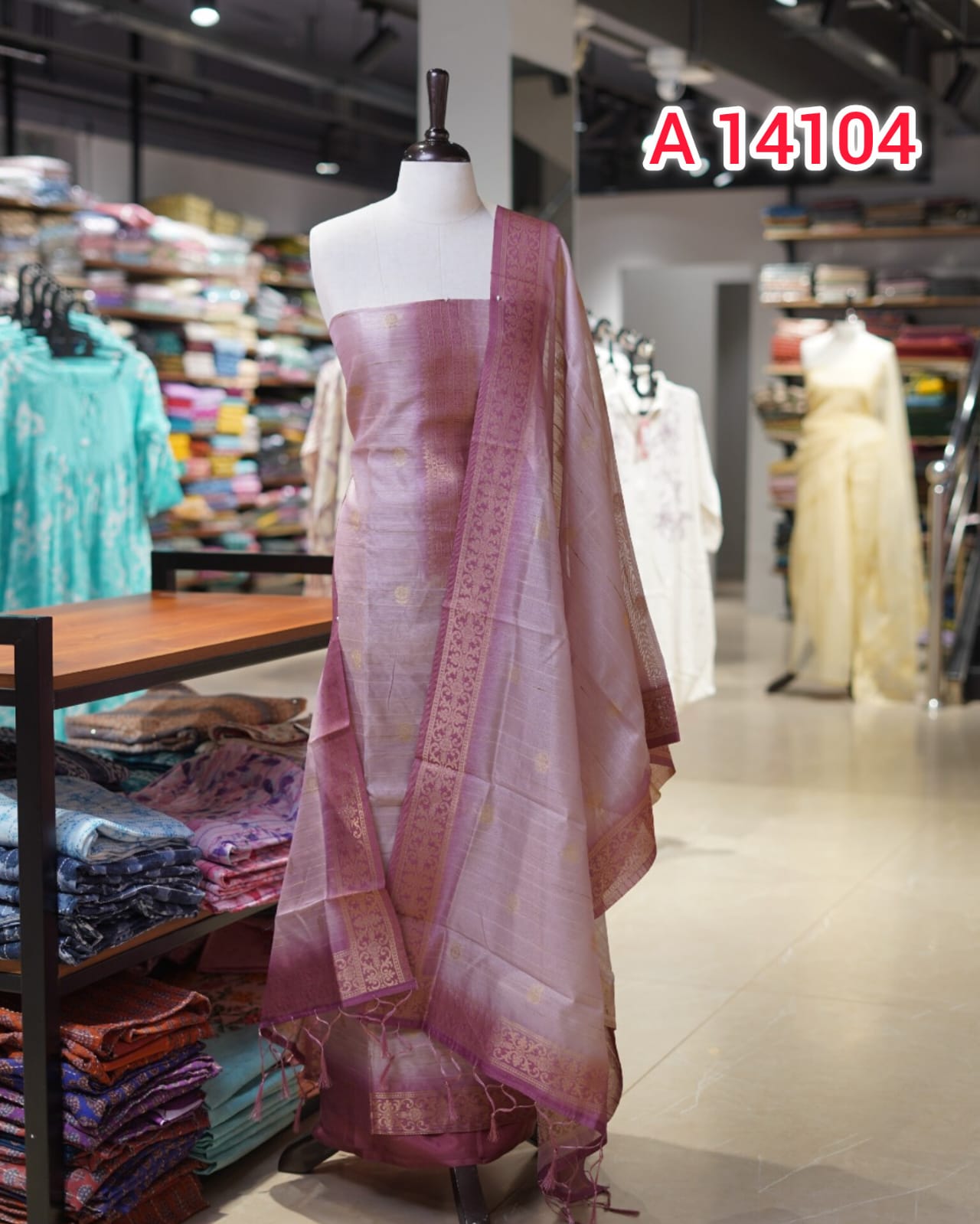 Semi Tusser Unstitched Salwar Set   | Search Code 14104