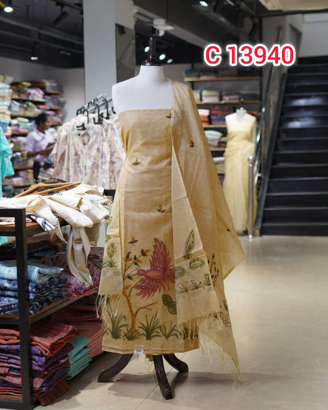 Soft Net Cotton Fabric Unstitched Salwar Set   | Search Code 13940